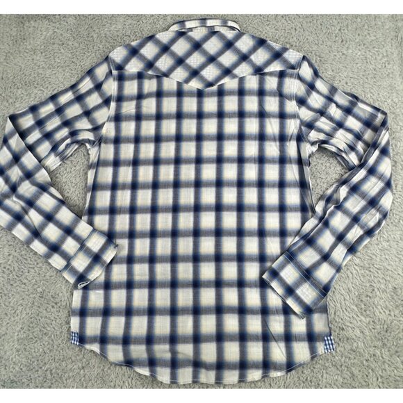 Ben Sherman Mens S Checkered Long Sleeve Shirt Western Cowboy Blue White NWT - Picture 7 of 14